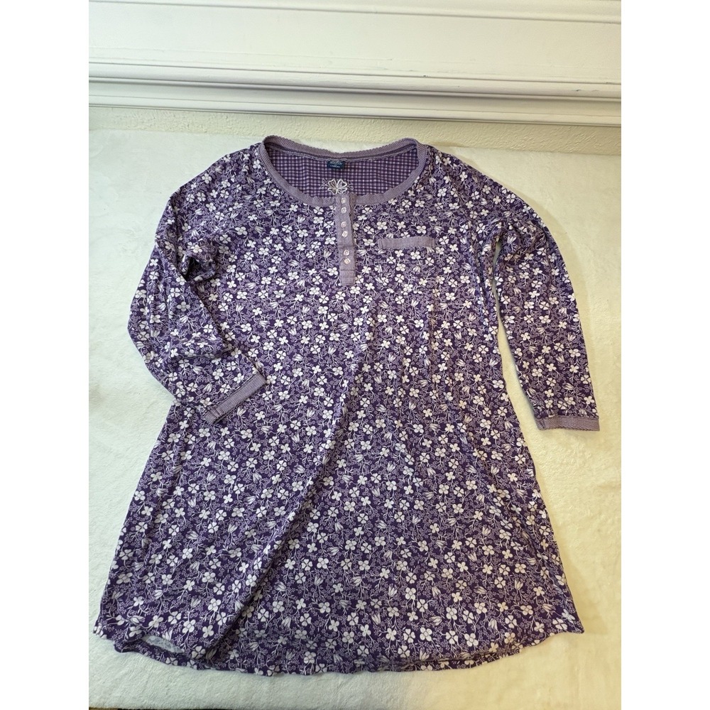 VT High Sierra Womens XL Purple Sleep Shirt Long Sleeve Granny 100% cotton